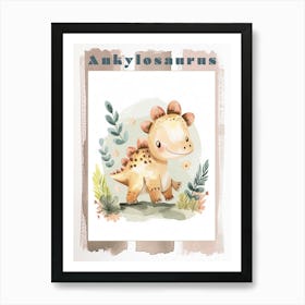 Cute Ankylosaurus Dinosaur Watercolour 3 Poster Art Print