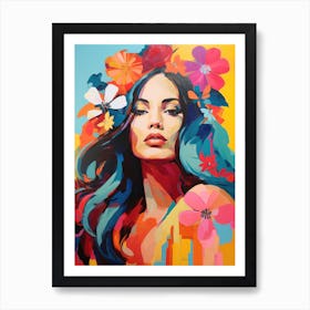 Colorful Woman With Flowers 1 Art Print