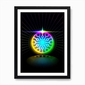 Neon Geometric Glyph in Candy Blue and Pink with Rainbow Sparkle on Black n.0137 Art Print