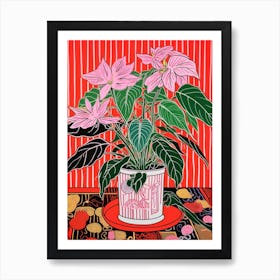 Pink And Red Plant Illustration Chinese Evergreen 4 Art Print