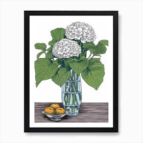 Drawing Of A Still Life Of Hydrangea With A Cat 3 Art Print