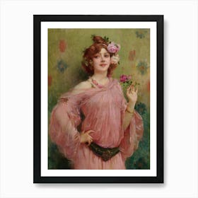 Lady In Pink, Vintage Woman Portrait, Soft Pastel Colors Art Print