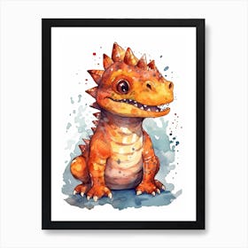 Carnotaurus Cute Dinosaur Watercolour 3 Art Print