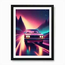 Neon Car On The Road Art Print