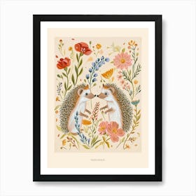 Folksy Floral Animal Drawing Hedgehog 8 Poster Art Print