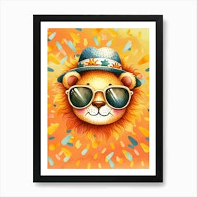 Animal Art Lion Lion In Sunglasses Affiche