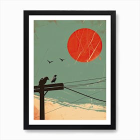 Crows On A Telephone Pole, USA Minimalism Art Print