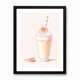 Peach Milkshake Dairy Food Pencil Illustration 3 Art Print