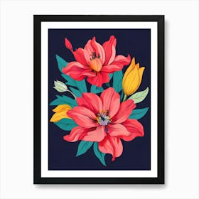 Flowers On A Dark Background 1 Art Print