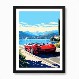 A Ferrari F50 Car In The Lake Como Italy Illustration 3 Art Print