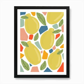 Terrazzo Leafy Lemons Art Print