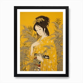 Nokanzou Goldenrod 2 Vintage Japanese Botanical And Geisha Poster