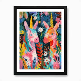 Floral Unicorn Friends Painting Art Print