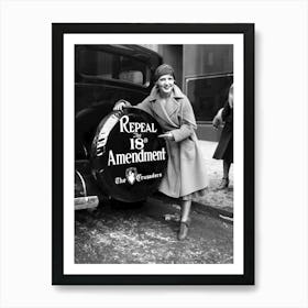 Prohibition, Woman Protester to Repeal 18th Amendment, Vintage Black and White Photo Art Print