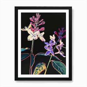 Neon Flowers On Black Lilac 1 Art Print