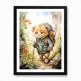 Hiking Watercolour Lion Art Painting 6 Art Print