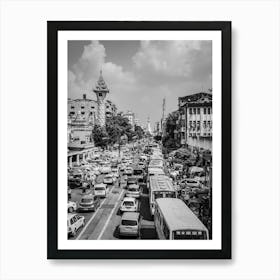 The chaos of Yangon City, Myanmar | Black and White Photography Art Print