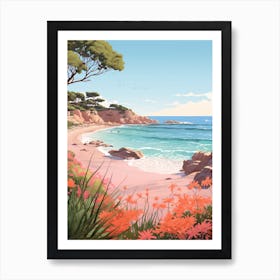 An Illustration In Pink Tones Of Palombaggia Beach Corsica 4 Art Print