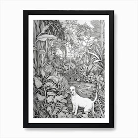 Drawing Of A Dog In Royal Botanic Garden, Melbourne In The Style Of Black And White Colouring Pages Line Art 04 Art Print