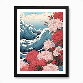 Great Wave With Aster Flower Drawing In The Style Of Ukiyo E 3 Art Print