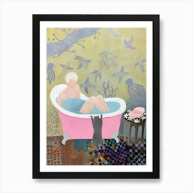 Woman In A Pink Bath Poster