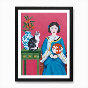 Chinese Woman And Cat Art Print