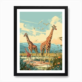 Storybook Style Illustration Of Giraffes In The Nature 4 Art Print