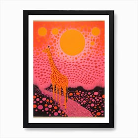 Giraffe In The Sunset Orange Tones 3 Art Print