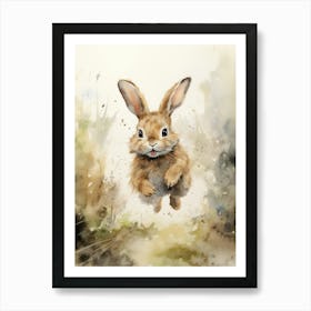 Bunny Running Rabbit Prints Watercolour 2 Art Print