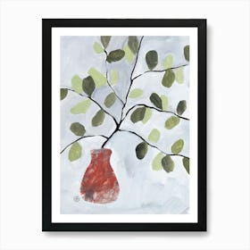 Eucalytpus - painting hand painted gray green plant neutral vertical living room Art Print