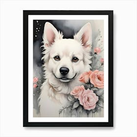 Dog With Roses cute Art Print