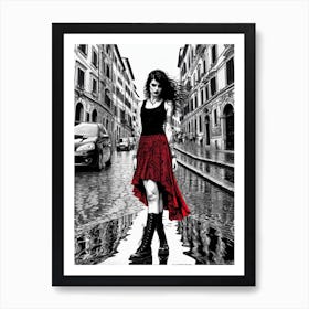 Girl In A Red Skirt Art Print