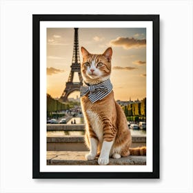 Whiskers on Tour: A Cat’s Selfie Collection Cat In Paris Eiffel Tower Art Print