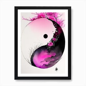Pink 1 Yin and Yang Japanese Ink Art Print