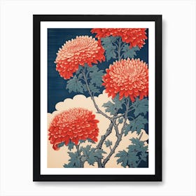 Kiku Chrysanthemum 2 Vintage Botanical Woodblock Art Print