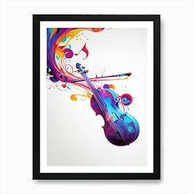 Colorful Violin With Music Notes Art Print