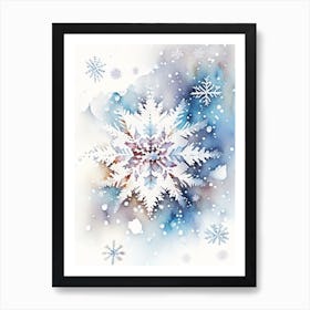 Winter Snowflake Pattern, Snowflakes, Storybook Watercolours 4 Art Print