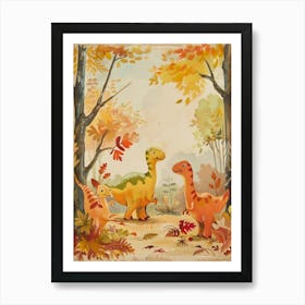 Cute Dinosaur In An Autumnal Woodland Art Print