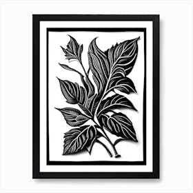 Stevia Leaf Linocut 2 Art Print