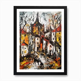 Painting Of A Prague With A Cat In The Style Of Abstract Expressionism, Pollock Style 3 Art Print