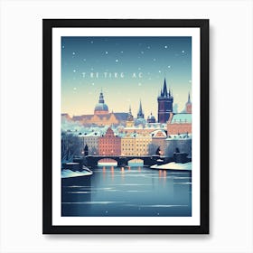 Winter Travel Night Illustration Prague Czech Republic 1 Art Print