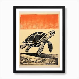 Turtle, Woodblock Animal  Drawing 1 Art Print