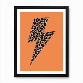 Lightning Bolt in Leopard Print on Orange Art Print