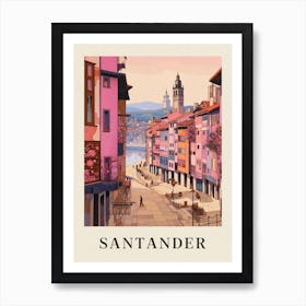 Santander Spain 1 Vintage Pink Travel Illustration Poster Art Print