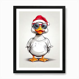 Duck Christmas Hat Art Print