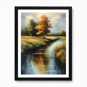 Autumn forest river.Printable Wall Art, Vintage Landscape, Farmhouse Wall Decorations, Vintage Landscape Oil Painting.4 Art Print