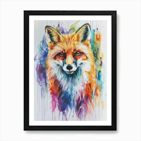 Fox Colourful Watercolour 4 Art Print