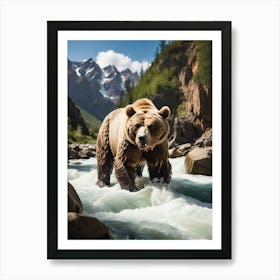 Brown Bear In The River Art Print