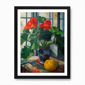 Flower Vase Anthurium With A Cat 2 Impressionism, Cezanne Style Art Print