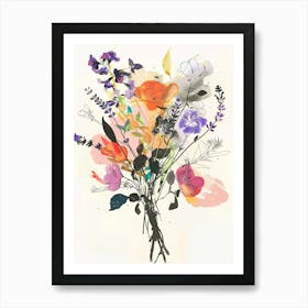 Lavender 3 Collage Flower Bouquet Art Print